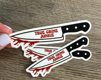True Crime Junkie Sticker, Knife Design, Book Lover Gift