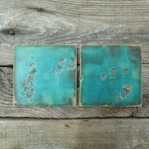 Handmade turquoise wall decor, Set of 2 ceramic tiles art, Decorative ceramic wall tiles, Unique tiles for bathroom, Mediterranean decor