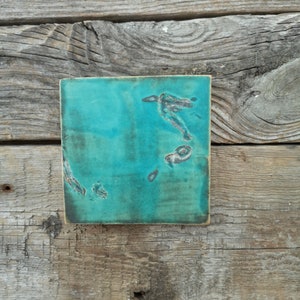 Tile for bathroom wall decoration, Garden wall art tile, Single decor ceramic tile on the wall, Ceramic turquoise mediterranean tile