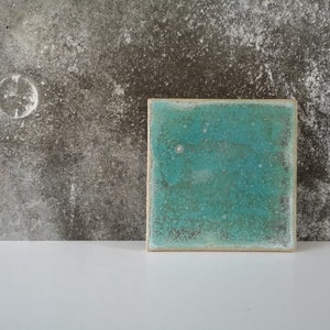 Bathroom wall art ceramic tile, Turquoise shower decor, Single ceramic decorative tile on the wall, Handmade square ceramic tile art