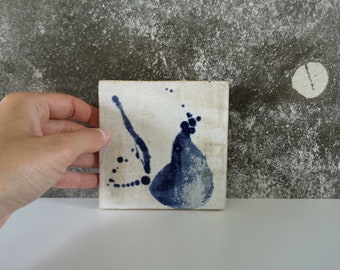 Japanese style wall decor tiles, Handmade white and cobalt tiles, White and cobalt simple tiles, Fireplace tiles decor