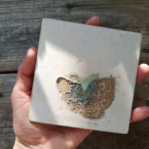 Bathroom wall decor for minimalist home, Shower wall art tile, White pottery tile, Ceramic garden decor tile, Rough structure ceramic tile