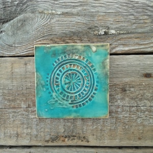 Turquoise tile ceramic glaze, Artisan garden tile, Fireplace tile, Artistic house outdoor decor, Bathroom wall tile, Ceramic tile wall art