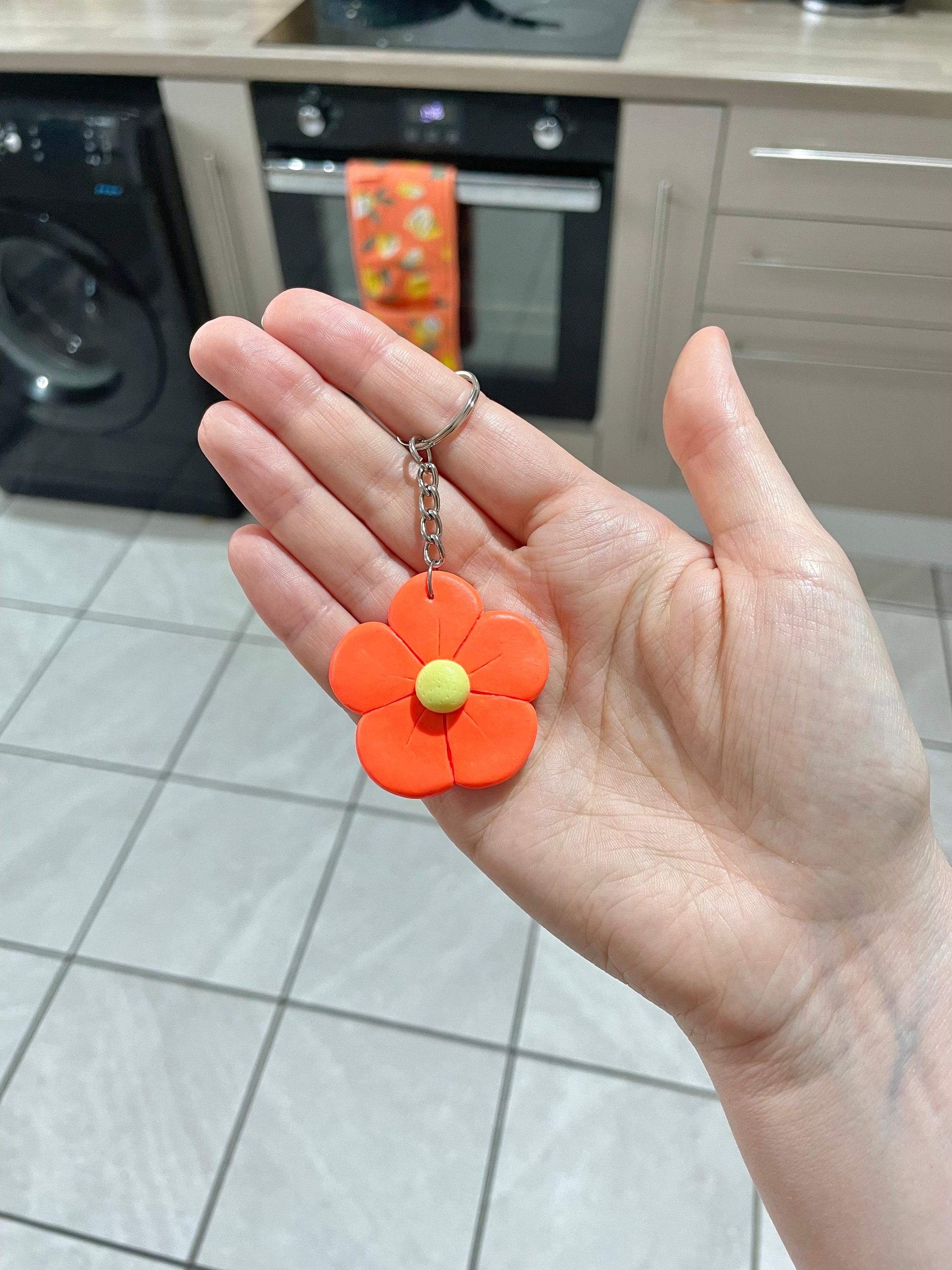 Handmade Polymer Clay Orange Flower Keyring Etsy