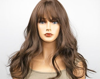 Chocolate Brown Long Length Wavy Wig | Synthetic Wigs | Party Wigs | Everyday Wear Wigs | Natural Looking Wigs