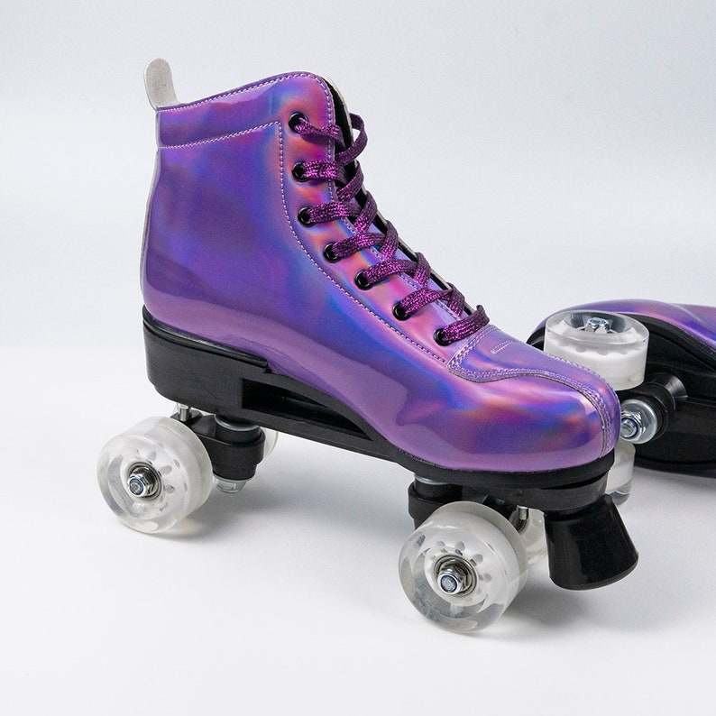 Boot Styles Adult Roller Skates Holographic Purple Roller Disco image 4