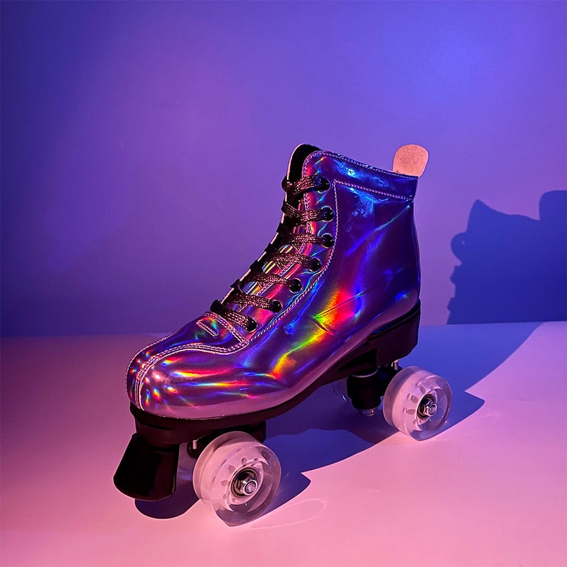Boot Styles Adult Roller Skates Holographic Purple Roller Disco image 6
