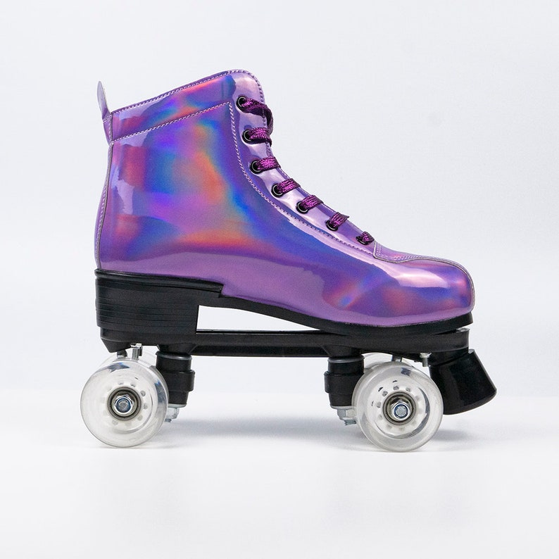 Boot Styles Adult Roller Skates Holographic Purple Roller Disco image 3