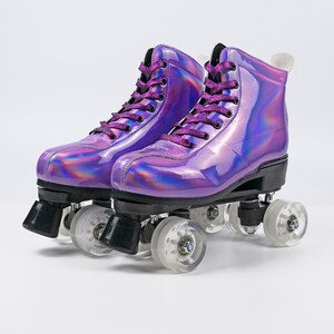 Boot Styles Adult Roller Skates Holographic Purple Roller Disco image 1