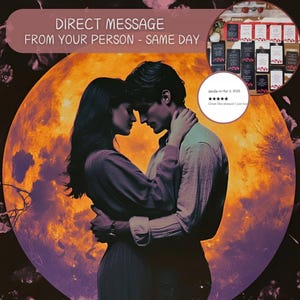 May include: A couple embraces in front of a large, orange and purple moon. The text "DIRECT MESSAGE FROM YOUR PERSON - SAME DAY" is at the top of the image.