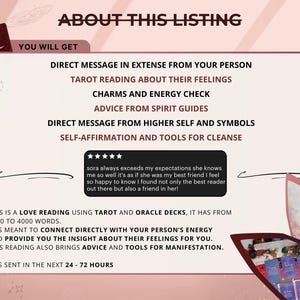 Do They Miss Me Reading - Ex Lover | In Separation | Looking for guidance | Closure | Reconciliation | Advice | Quick Reading | Soulmate
Love Reading for separation with audio available, reading with 46 to 70 cards with direct message, advice from higher self and guides, tools for cleansing and self-affirmations. 
Made in 24 to 72 Hours.