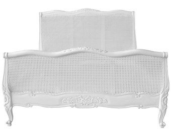Double White Louis Rattan French Bed
