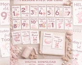 Baby Monthly Milestone Cards Printable | First Year Baby Milestones | Pink Bunny Nursery Cards | Baby Girl Milestone Set | Digital Download