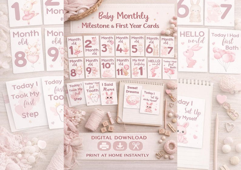Baby Monthly Milestone Cards Printable | First Year Baby Milestones ...