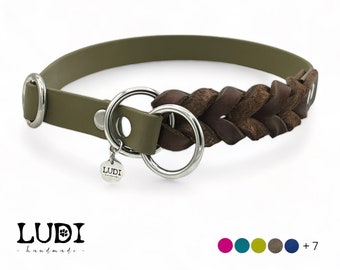 Zugstopp Hundehalsband „Duo“ | BioThane® & Leder