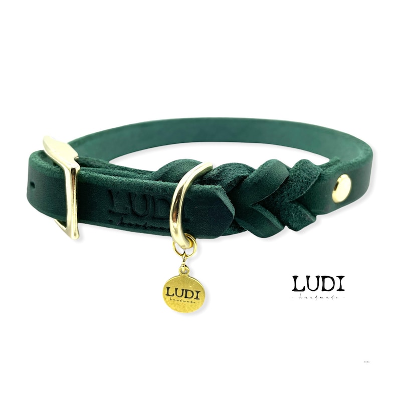 Halsband Ludi aus weichem Leder teilgeflochten personalisierbar mit Namen Handynummer Bild 3