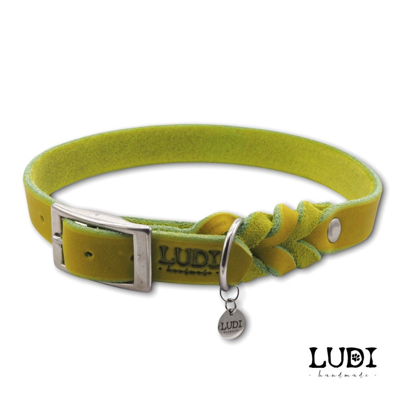 Halsband Ludi aus weichem Leder teilgeflochten personalisierbar mit Namen Handynummer Bild 6