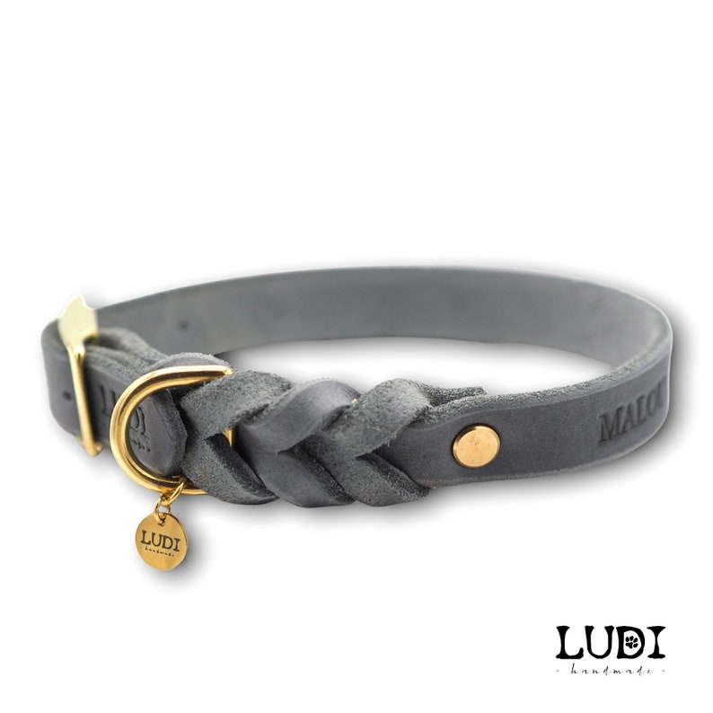 Halsband Ludi aus weichem Leder teilgeflochten personalisierbar mit Namen Handynummer Bild 4
