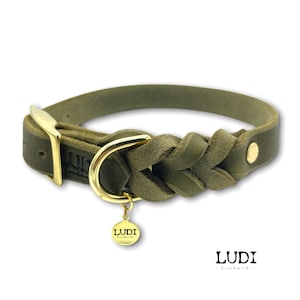 Halsband Ludi aus weichem Leder teilgeflochten personalisierbar mit Namen Handynummer Bild 2