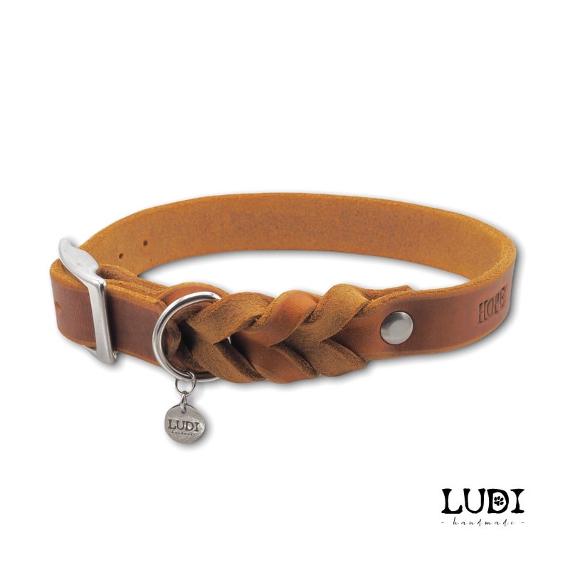 Halsband Ludi aus weichem Leder teilgeflochten personalisierbar mit Namen Handynummer Bild 5