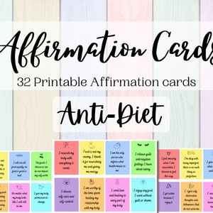 Affirmation Cards | Anti-Diet | PDF Printable | Intuitive Eating | Recovery | Healing | Diet Culture | Positive Mindset | Manifesting | Fun