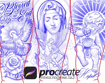 Procreëer tattoo stomp, Heavenly Tattoo Designs, Holy Tattoo Design, Tattoo Stencil, Procreate tattoo brush, Tattoo Design, Sleeve tattoo