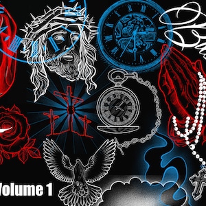 Procreat Tattoo Brushes, Heavenly Tattoo Designs, Holy Tattoo Design, Tattoo Stencil, Procreate Brushes, Tatttoo Design, iPad and iPad pro