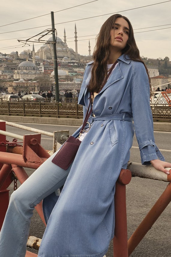 Women's Denim Trench Coat Long Trench 