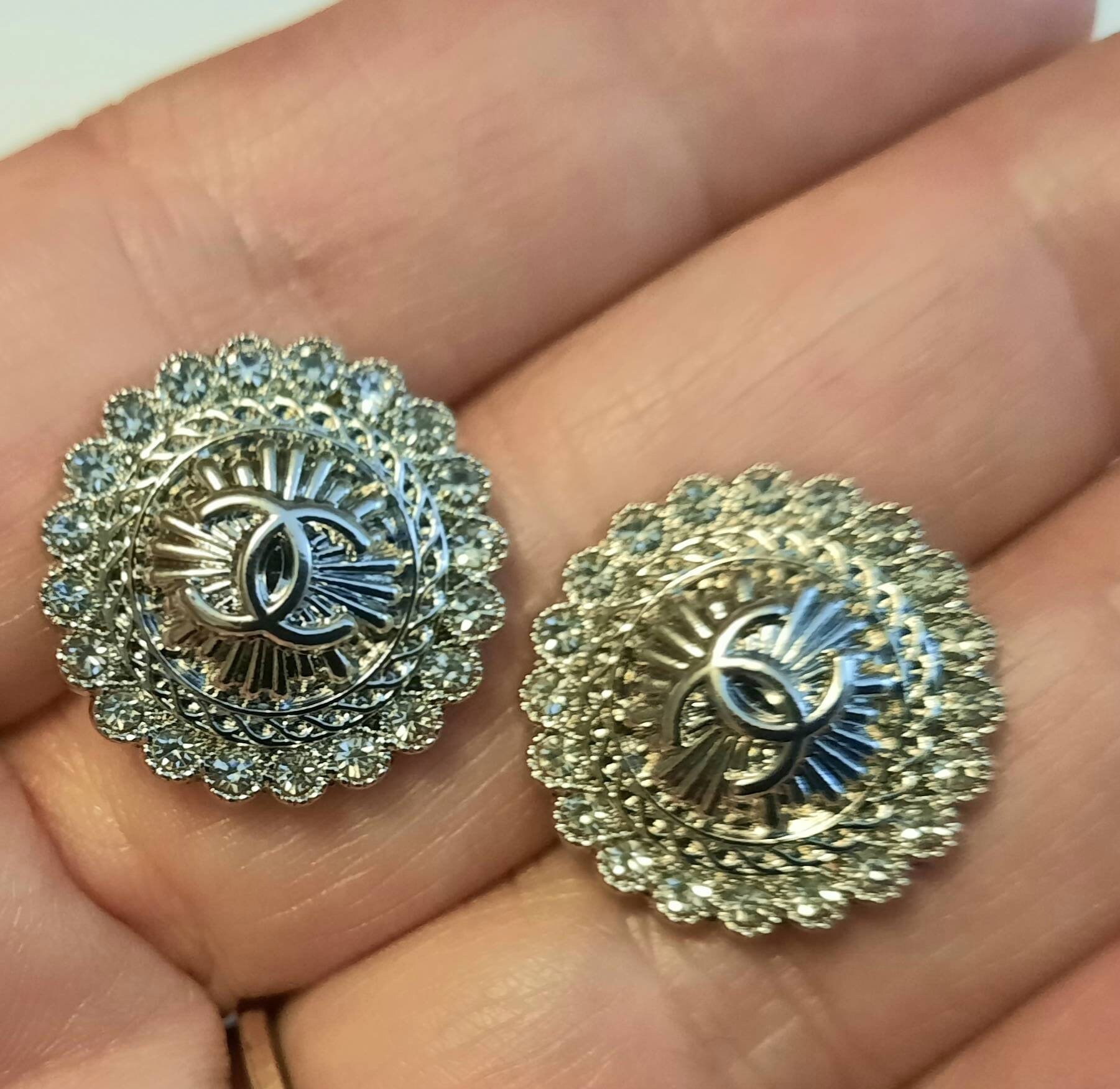 18mm Silver And Crystal Buttons Etsy