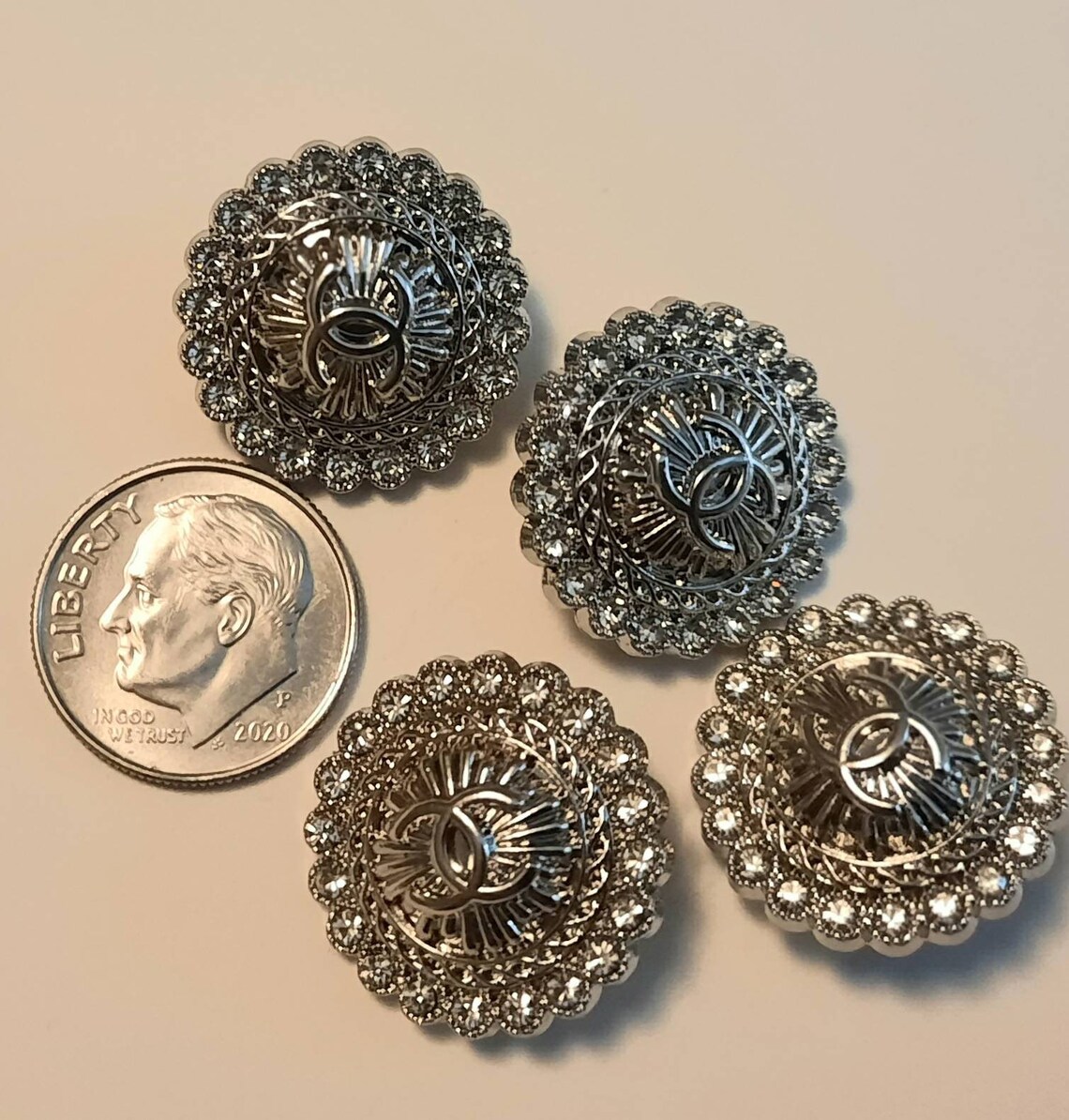 18mm Silver And Crystal Buttons Etsy