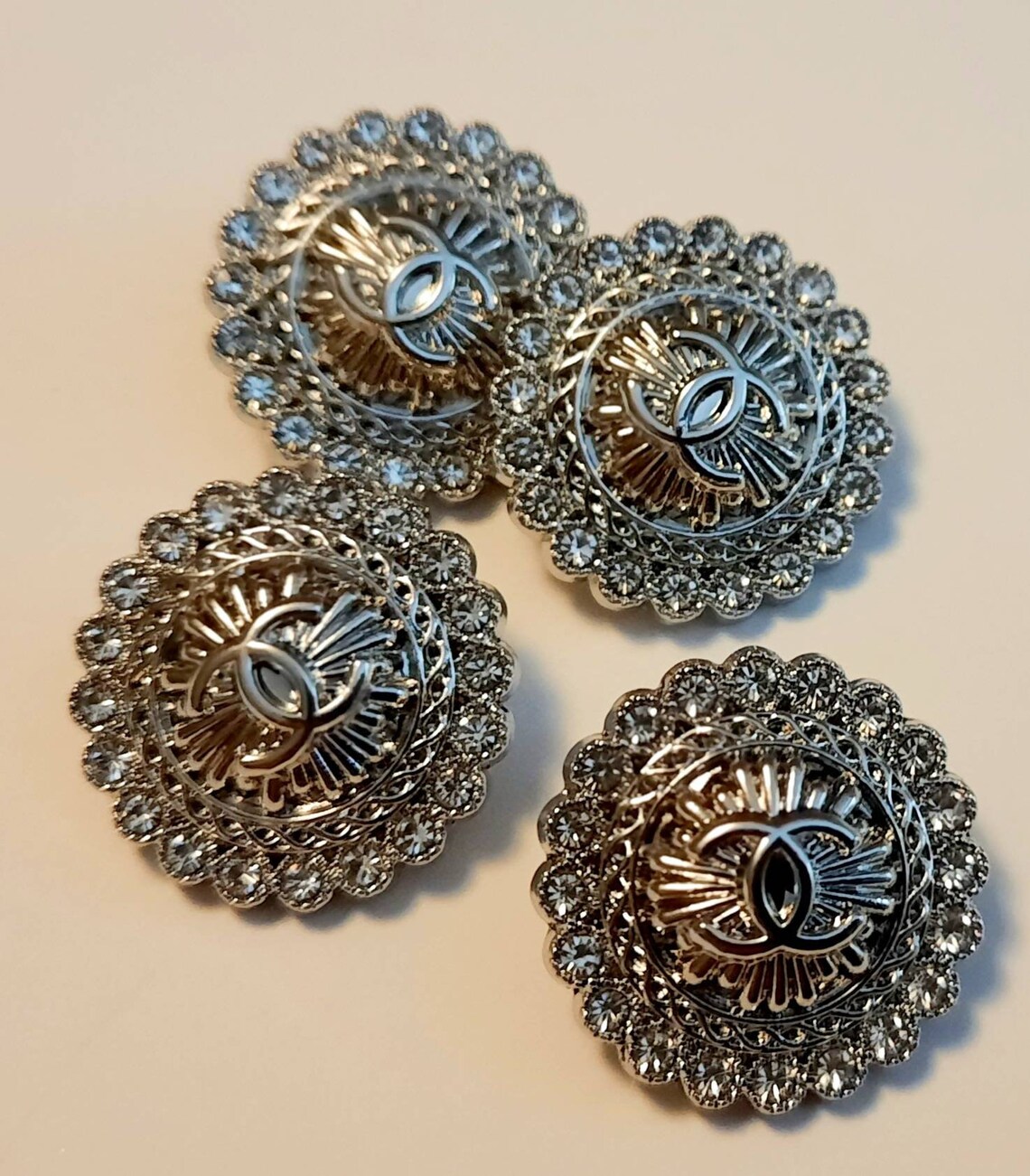 18mm Silver And Crystal Buttons Etsy