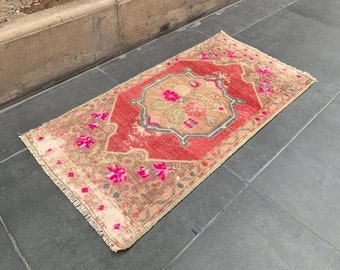 Turkish Rug, Bath Rug, Entry Rug, Doormat Rug, Handmade Rug, Vintage Rug, Bedside Rug, Faded Rug, Carpet, Turkish Small Rug, 2 x 3&#39;9 feet,
