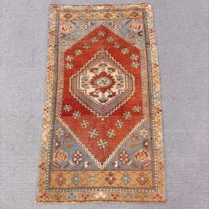 Turkish Rug, Vintage Rug, 2x3 Small Rugs, Oushak Rug, Rugs For Bathroom, 1.7x3.1 ft Orange Rug, Antique Anatolian Rug, Bath Mat Boho,