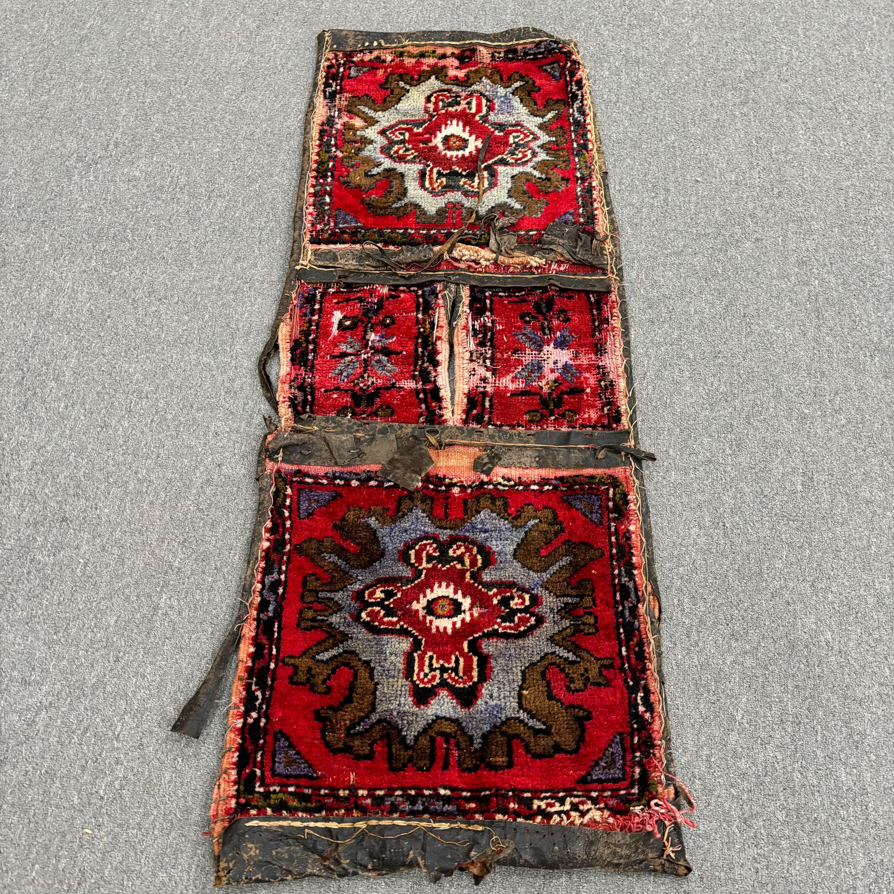 Vintage Turkish Rug, 2x4 Ft Kilim, Oushak Motif, Red Wool Rug