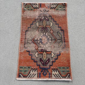 Vintage Rug, 2x3 Small Rug, Turkish Rug, Antique Rugs, Rugs For Entry, 1.3x2.1 ft Orange Rug, Anatolian Wool Rug, Handwoven Door Mat,