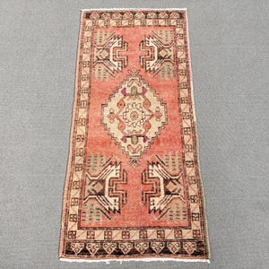 Vintage Turkish Rug, 2x3 Small Rug, Antique Rugs, Rugs For Bathroom, 1.6x3.4 ft Orange Rug, Turkish Rug With Geometric Patterns, Organic Rug