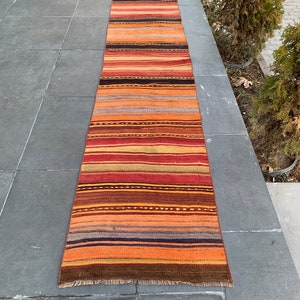 Extra Long Runner Kilim, Turkish Long Runner Kilim, Stair Kilim, Handmade Long Corridor Kilim, Colorful Kilim, Antique Kilim, 2&#39;2 x 14 feet,