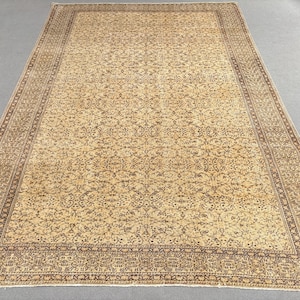 Vintage Rug, Turkish Rug, 6x10 Large Rugs, Anatolian Rugs, Rugs For Dining Room, 6.5x9.7 ft Beige Rug, Vintage Oushak Rug With Fringe,