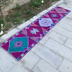 2,0 x 9,4 pi, tapis de passage extra long, tapis fait main, tapis de couloir, tapis de couloir, tapis de passage unique, tapis de passage spécial pastel, tapis d&#39;escalier,