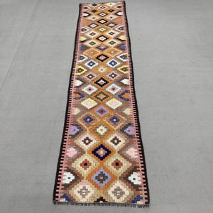 Vintage türkischer Teppich 2,9 x 12,1 Fuß, Kilim Orange Patchwork Wollteppich