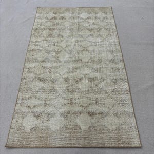 Vintage Turkish Area Rug, 4x7ft, 116x200cm, Beige Distressed Carpet, Living Room Decor, Handmade Floor Mat, Neutral Tones, Woven Turkish Rug
