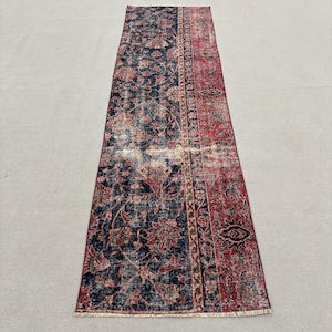 Vintage Rug, 2x9 Runner Rugs, Turkish Rug, Faded Oushak Rug, Rugs For Stair, 2.5x9 ft Blue Rug, Vintage Beni Ourain Rug, Boho Rug Runner,