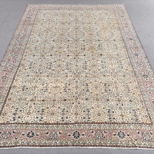 Turkish Rug, 6x9 Large Rug, Vintage Rug, Oushak Rugs, Rugs For Bedroom, 6.4x9.4 ft Beige Rug, Vintage Wool Rug With Tassels, Oriental Rug