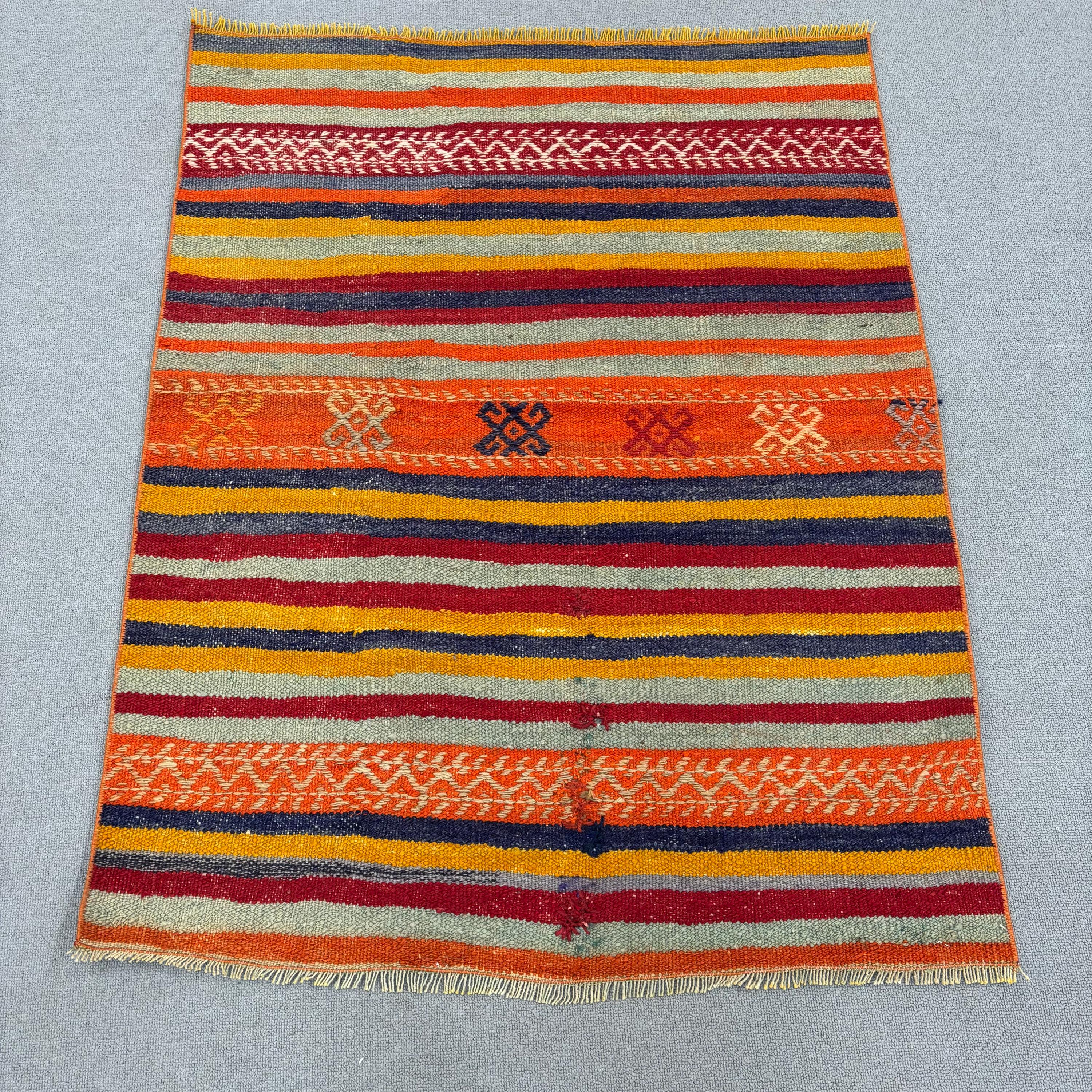 Small Kilim, Patterned Turkish Kilim, Vintage Kilim, Oushak Kilim, Rugs For Bedroom, 2.8x3.6 ft Orange Kilim, Neutral Antique Kilim,