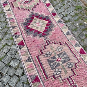 Vintage Pink Turkish Runner Rug Wool