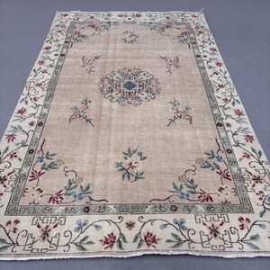 Turkish Rug, 6x10 Large Rugs, Vintage Rug, Anatolian Rugs, Rugs For Salon, 6.2x9.8 ft Beige Rug, Neutral Vintage Oushak Rug, Decorative Rug,