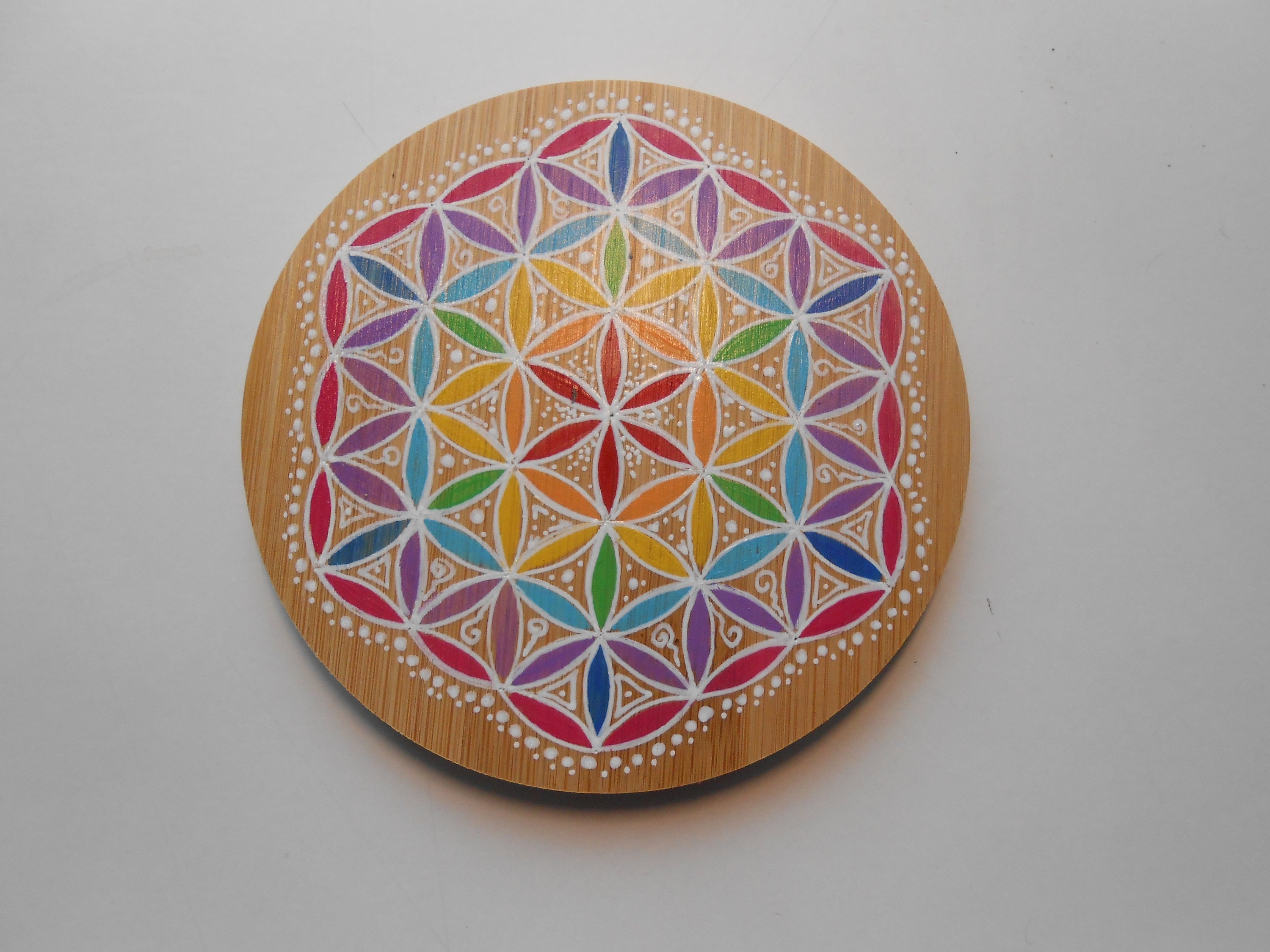 Fleur de Vie, Couleurs Arc en Ciel, Bien Être, Harmonie et Équilibre, Peinte à La Main