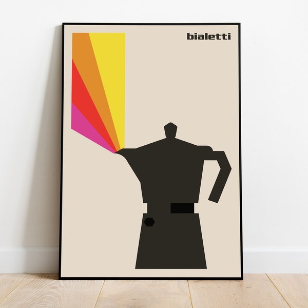 Moka Pot Coffee Print, Mid Century Modern, Bialetti Poster, Retro Italian Espresso, Handmade Midcentury Art, Minimalist Artwork, 60s Decor