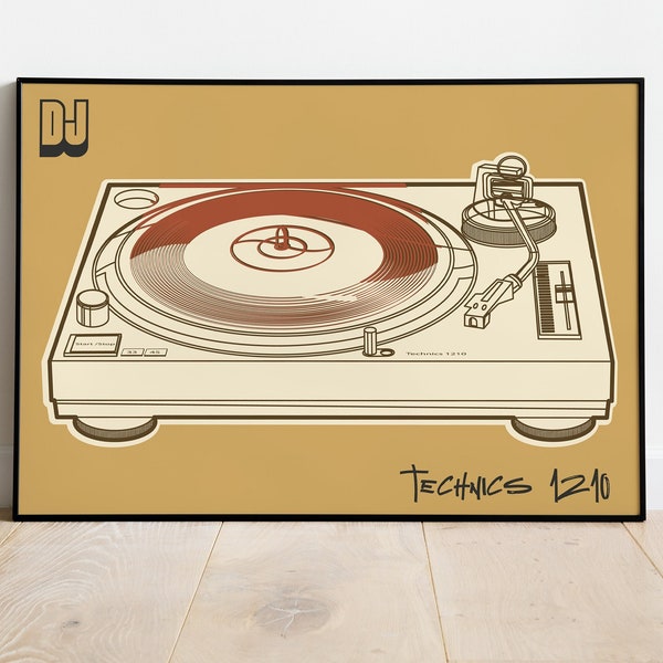 Technics 1210 Turntable Art Print, Techno Ibiza DJ, Hip Hop Lover, Gift For Him, Retro Music Print