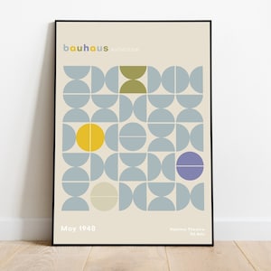 Pôster Bauhaus, Israel, Tel Aviv, Arte de parede de cozinha, Pôster de exposição, Arte geométrica, Decoração minimalista, Moderno dos anos 50, MCM, Moderno de meados do século